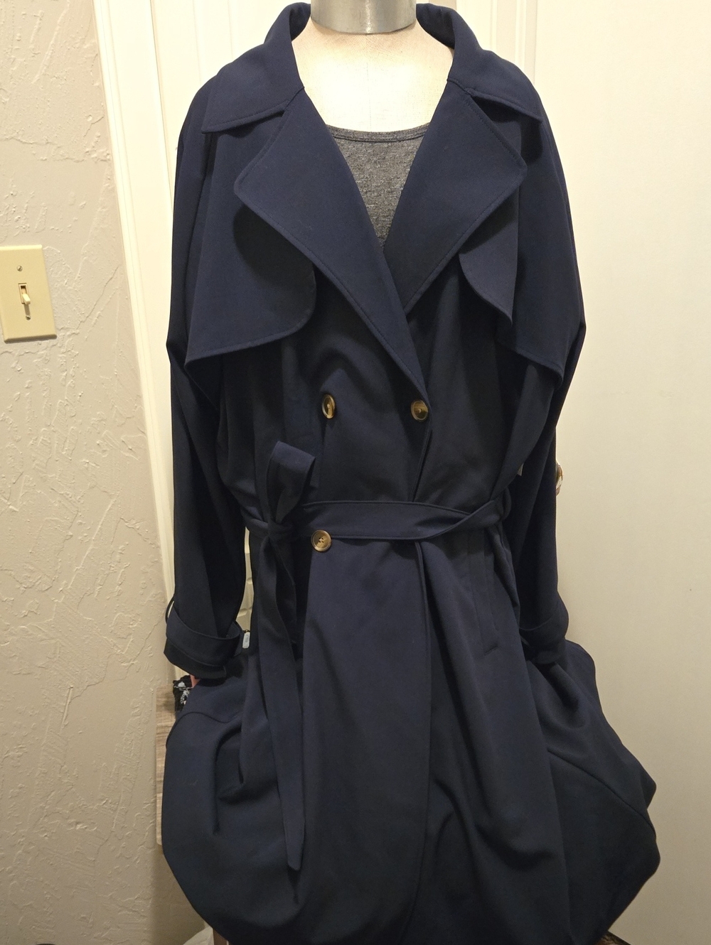 Old Navy Navy Blue Double-Breasted Trench Coat with Belt